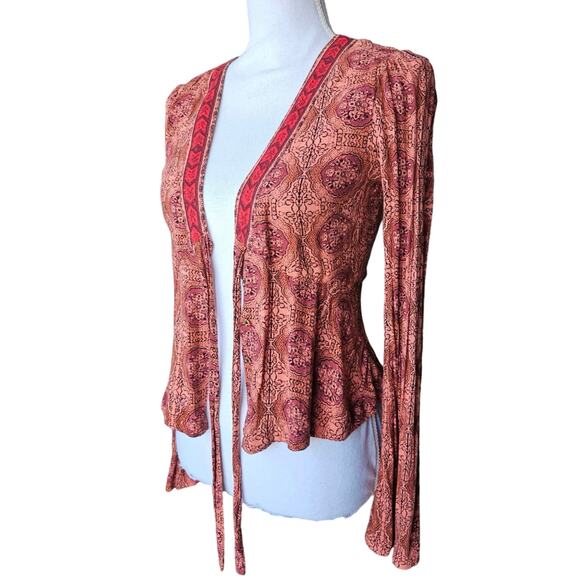 Free people Kaleidoscope top XS extra small bell sleeve tie boho drape blouse - Picture 7 of 16